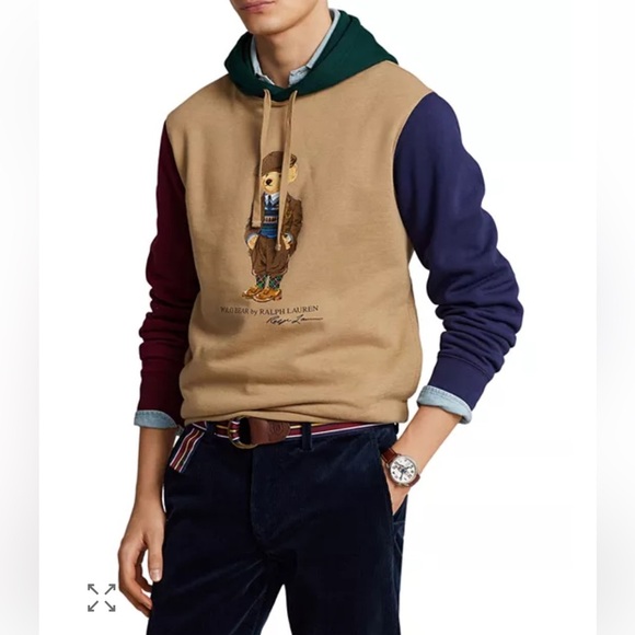 Polo Ralph Lauren Fleece Color Blocked Polo Bear Print Hoodie Size Large - Picture 11 of 12